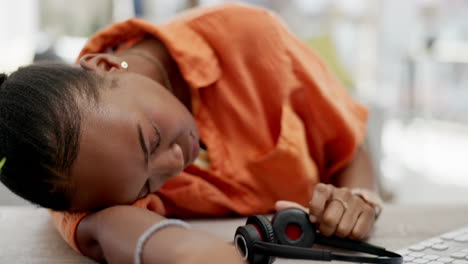Yawning,-call-center-or-tired-black-woman-sleeping