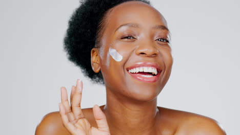 Black-woman,-face-and-cream,-beauty-and-laughing