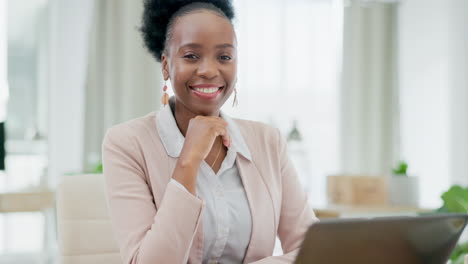 Face,-business-and-black-woman-in-office