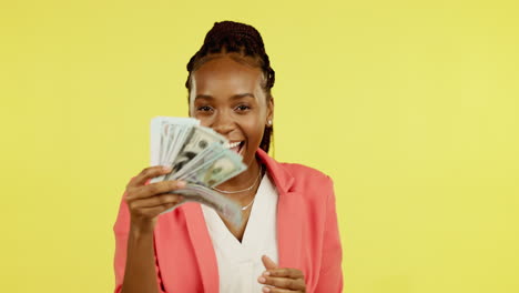 Finance,-fan-and-winner-with-a-black-woman