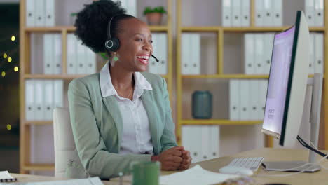 Black-woman,-call-center-and-celebration-in-sale