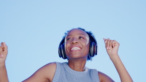Music-headphones,-dance-and-black-woman-singing