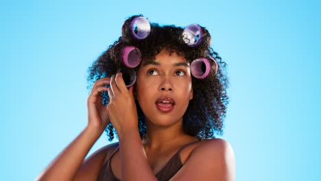 Black-woman,-hairstyle-curlers