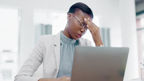 Business,-headache-and-black-woman-with-stress