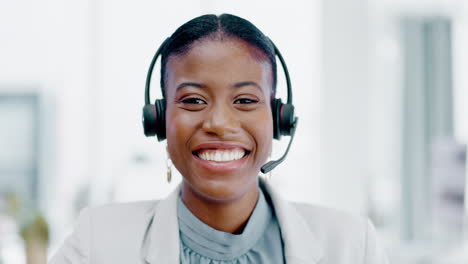 Black-woman,-call-center-and-face-with-laugh
