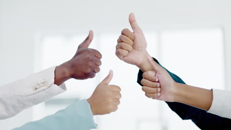 Business-people,-hands-and-thumbs-up-in-teamwork