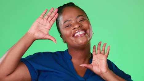 Face,-hands-frame-and-smile-of-black-woman