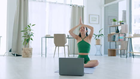 Black-woman,-yoga-and-meditation-with-laptop