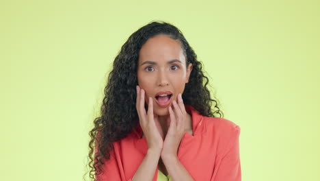 Woman,-shocked-and-surprised-face-of-a-mixed-race
