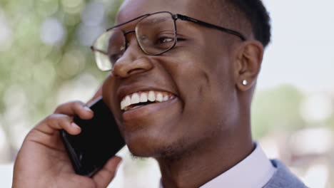 Black-man,-phone-call-and-conversation-in-the-city