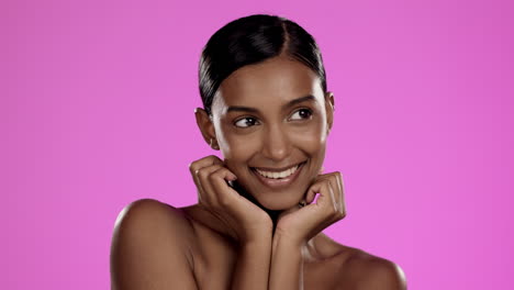 Beauty,-skincare-and-happy-Indian-woman-in-studio