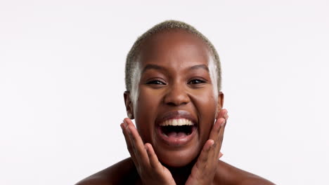 Lachen,-Hautpflege-Und-Aufgeregtes-Gesicht-Eines-Schwarzen