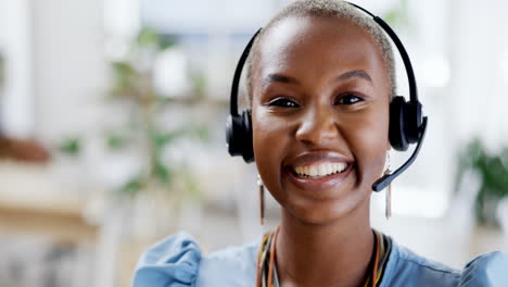 Telemarketing,-face-and-happy-black-woman