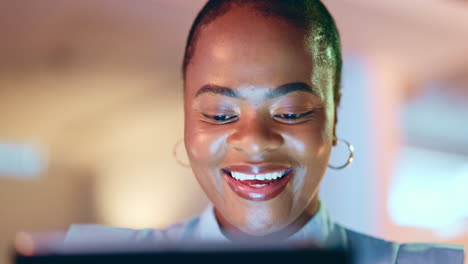 Smile,-business-and-face-of-black-woman-on-tablet
