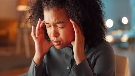 Burnout,-Nacht-Und-Frau-Mit-Kopfschmerzen