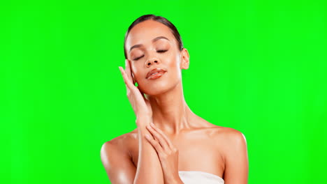 Beauty,-skin-and-face-of-a-woman-on-green-screen