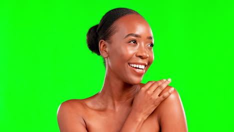 Black-woman,-beauty-and-thinking-on-a-green-screen
