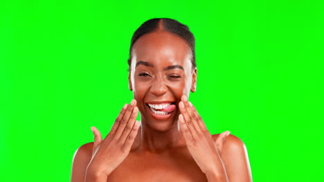 Gesicht,-Grüner-Bildschirm-Und-Schwarze-Frau-Mit-Schönheit