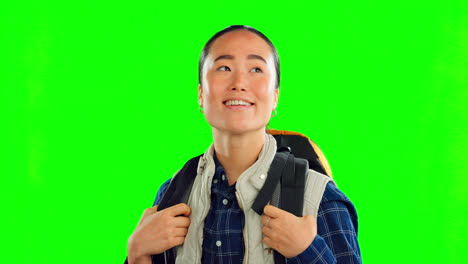 Green-screen,-backpack-and-woman-hiking-isolated