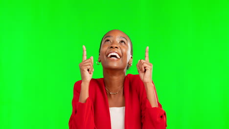 Face,-pointing-and-black-woman-with-green-screen