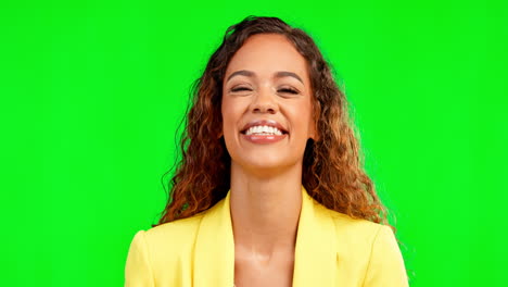 Laughing,-green-screen-and-face-of-a-woman