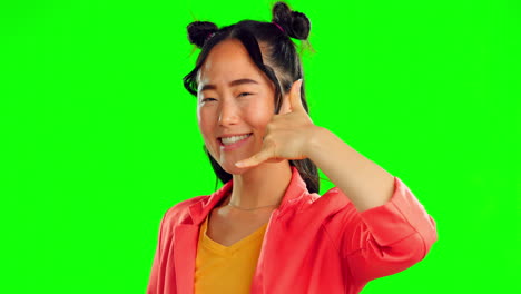 Ruf-Mich-An,-Geste-Und-Gesicht-Einer-Asiatischen-Frau