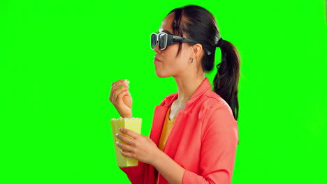 Movies,-green-screen-and-woman-in-glasses