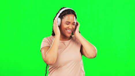 Green-screen,-happy-woman-and-dancing-to-music