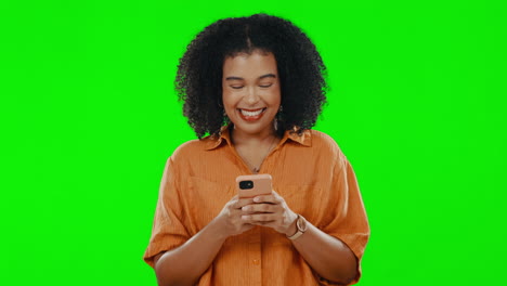 Green-screen,-funny-and-woman-with-a-smartphone