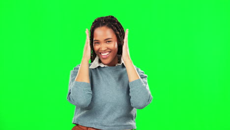 Happy,-frame-and-posing-with-woman-on-green-screen