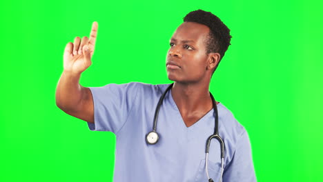 Green-screen,-black-man-and-invisible-touch