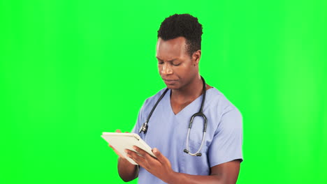 Médico,-Tableta-Y-Dolor-De-Cabeza-Con-Hombre-Negro