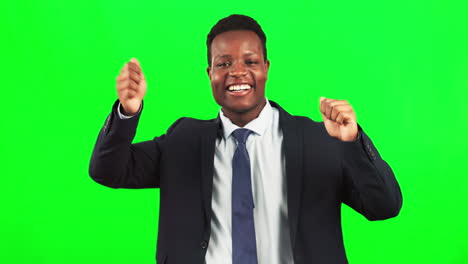 Green-screen,-dance-and-happy-business-man