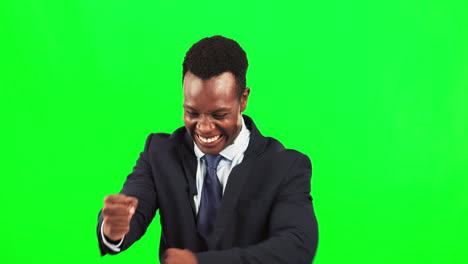 Green-screen,-corporate-man-and-fist-of-winner