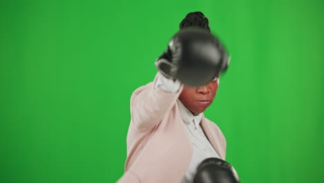 Mujer-De-Negocios,-Retrato-Y-Boxeo-En-Verde