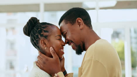 Black-couple,-forehead-and-smile-for-love