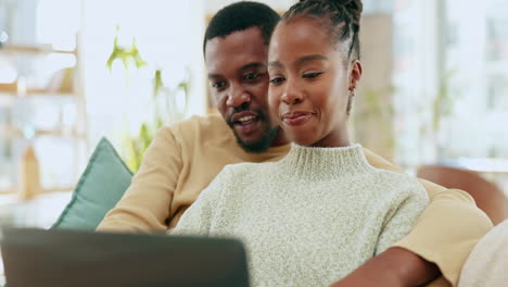 Black-couple,-home-laptop-and-online-banking