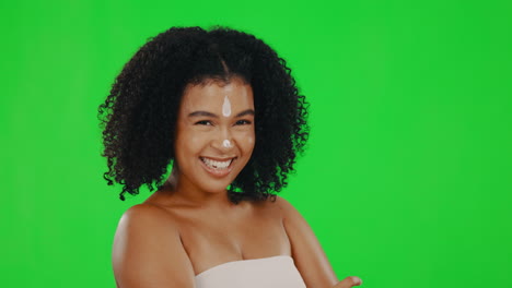 Face,-green-screen-and-woman-with-cream