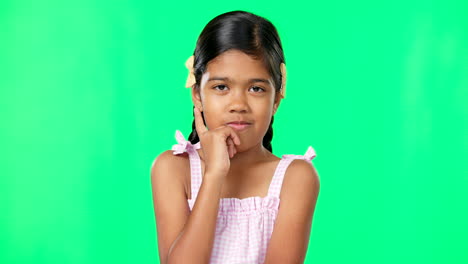 Thinking,-green-screen-and-curious-kid-wondering