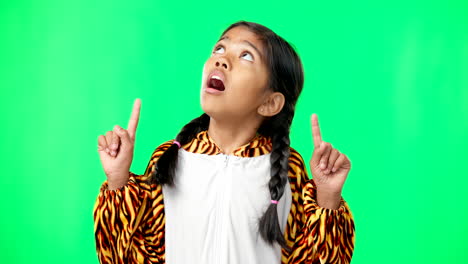 Shock,-green-screen-and-face-of-a-child-pointing