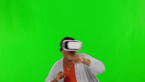 Schwarze-Frau,-Virtuelle-Realität-Auf-Grünem-Bildschirm