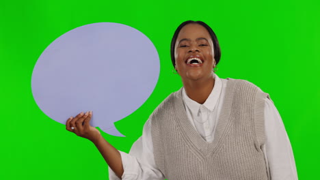 Black-woman,-smile-and-speech-bubble