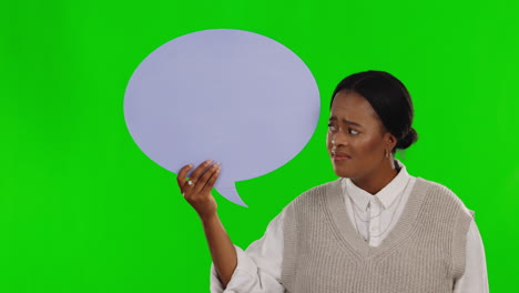 Black-woman,-confused-and-speech-bubble