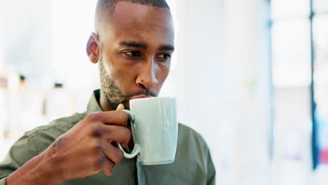 Business,-employee-and-black-man-with-coffee