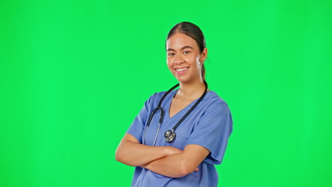 Gesundheitswesen,-Selbstvertrauen-Und-Krankenschwester-Auf-Grün
