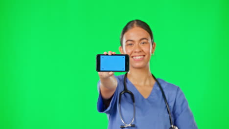 Green-screen,-woman-and-doctor-with-phone