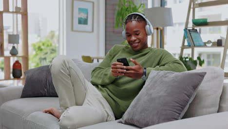 Relax,-sofa-and-black-man-with-phone