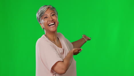 Face,-green-screen-and-woman-presenting