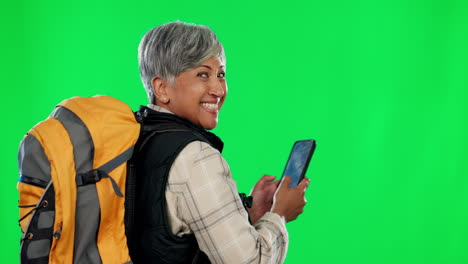 Travel,-backpacking-and-phone-with-old-woman