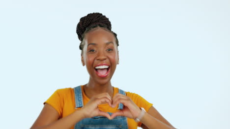 Dance,-face-or-happy-black-woman-with-heart-hand